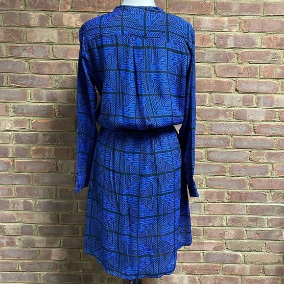 Lucky Brand Royal & Black Print V-Neck Drawstring Waist Long Sleeve Dress - Picture 4 of 7